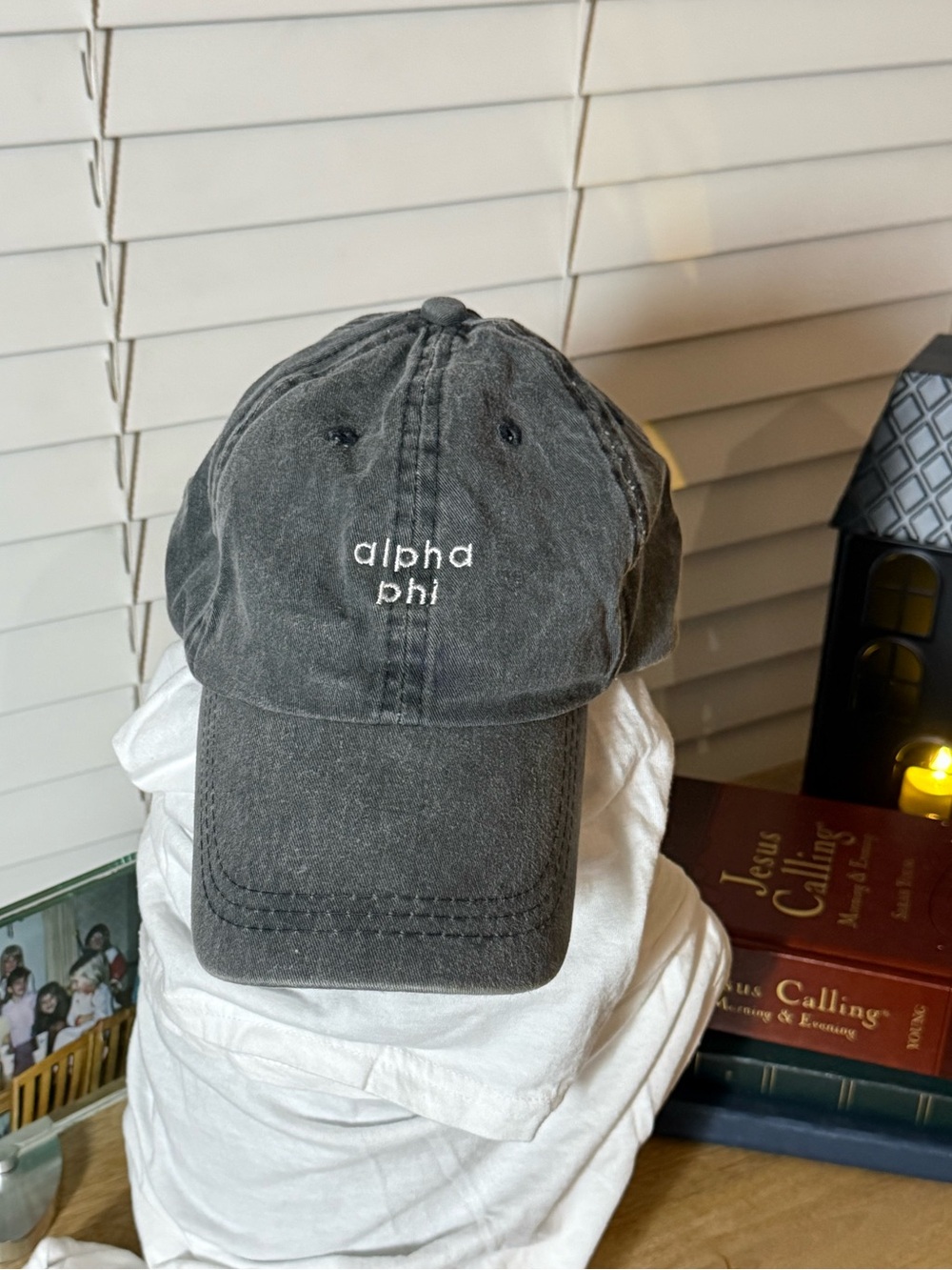 Distressed Alpha Phi Sorority Baseball Hat Dark Grey